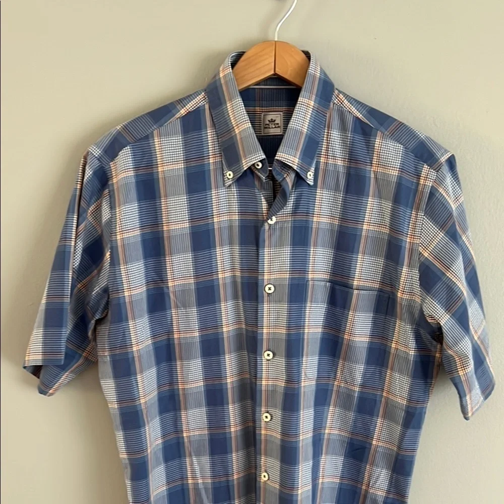 Peter Millar Men’s Blue and White Casual Short Sleeve Button Down Shirt Medium - Picture 1 of 9